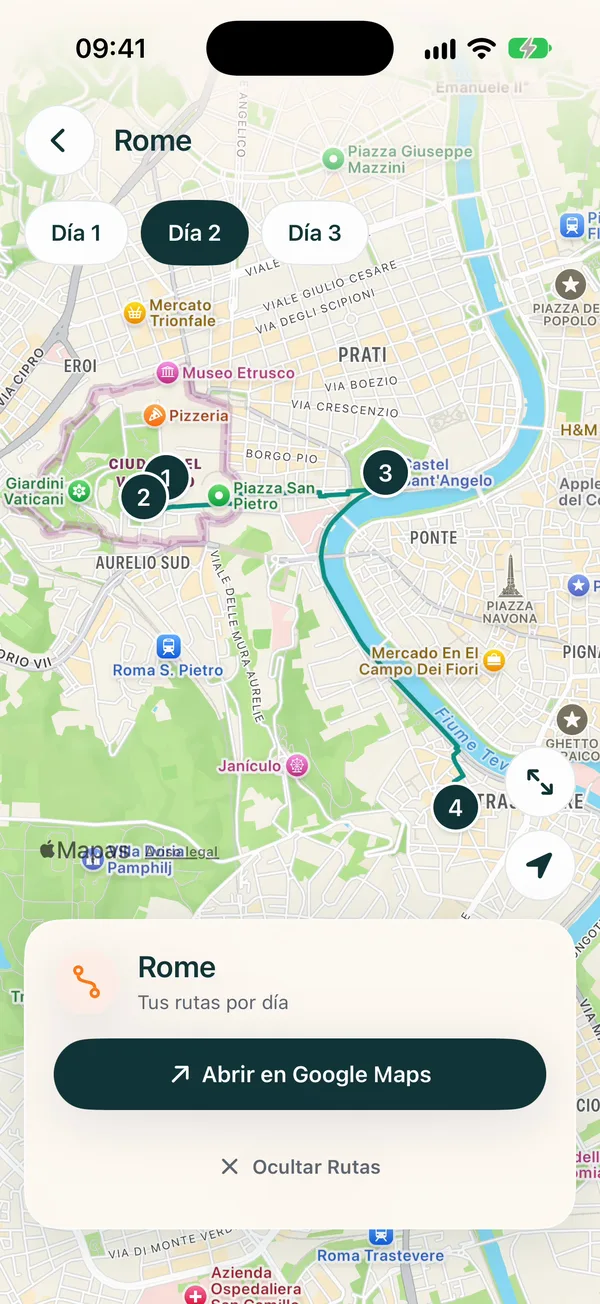 TravelTrail day route on the map