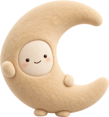 Luma, a crescent-moon plush companion, waving
