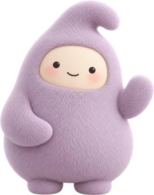 Numi, a lavender plush companion, waving